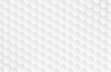 Bright white geometric honeycomb vector background, hexagon shapes with gray gradient
