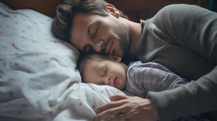 Father and Baby Asleep Parenting Parenthood - obrazy, fototapety, plakaty