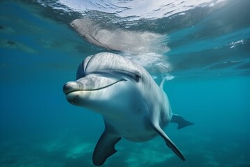 cheerful dolphin exploring pristine ocean. Generative AI