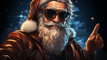 portrait of a person with a glass and beard, Santa Claus in cartoon rapper style, generative ai