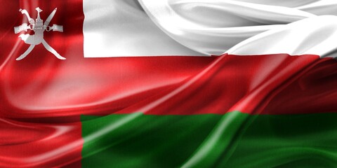 3D-Illustration of a Oman flag - realistic waving fabric flag