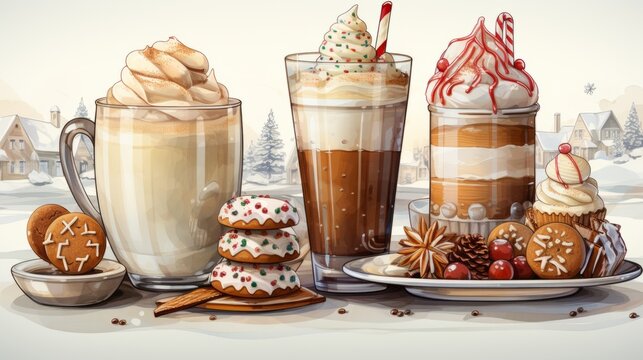 coffee and cream, christmas gingerbread coffe, generative ai