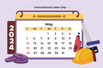 Monthly calendar template for 2024 year. Calendar concept. Colored flat vector illustration isolated.