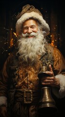 Obraz premium santa claus with christmas tree,santa claus holding a bell in a Christmas, generative ai