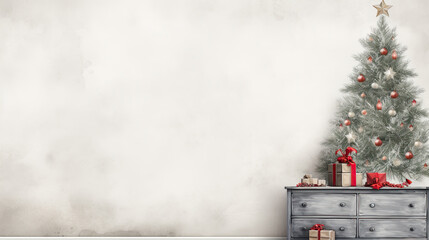 illustration of a Scandinavian style Christmas interior with a dresser  - obrazy, fototapety, plakaty