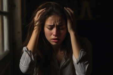Young stressed woman suffering from headache and depression