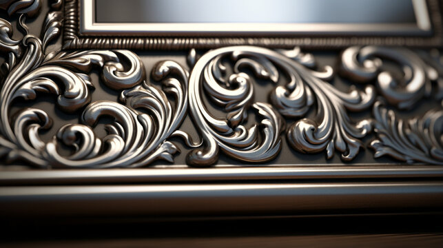 An antique silver frame with a beveled edge and a delicate scrollwork pattern