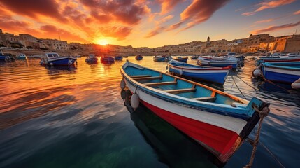 Malta,fishing village Colourful boats - obrazy, fototapety, plakaty