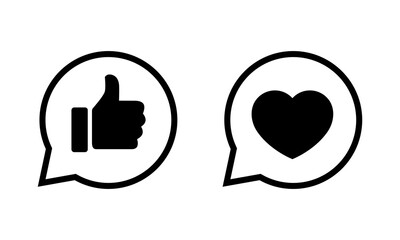 Like and love in speech bubble line icon vector