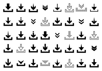 Download icon vector big collection in flat style. Down arrow sign symbol