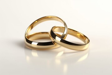 Pair of gold wedding rings on a white background. Generative AI
