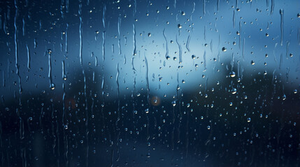 A windowpane streaked with raindrops, blurring the view of the night’s sky