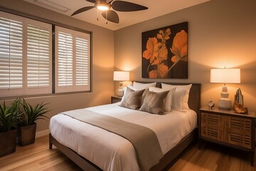 Warm and inviting guest bedroom adorned with modern decor and contemporary technology. Generative AI