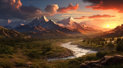 Fototapeta na wymiar Beautiful breathtaking views of the landscape game art