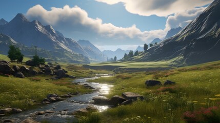 Naklejka na ściany i meble Beautiful breathtaking views of the landscape game art