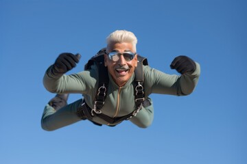Hispanic Male Elderly Freefall Enthusiast Blue Skies Concept Generative AI