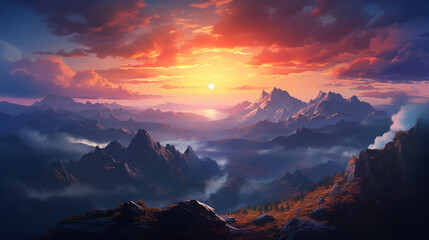 Fototapeta na wymiar beautiful mountain view with sunset landscape scene 