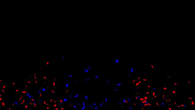 3D animation of exploding confetti Red and Blue Explosion on Black and Alpha Matte