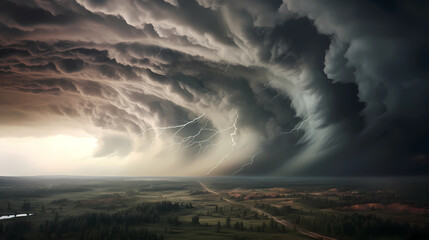 the sky with swirling and gathering clouds forming into a tornado