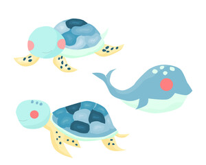 Cute Turtle and Whale Illustration