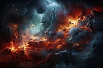 Fototapeten Earth like planet in flames with an infinite universe backdrop © JackDong