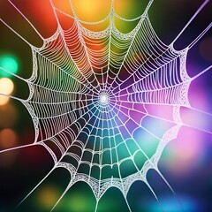 Lacey spider's web with a rainbow background