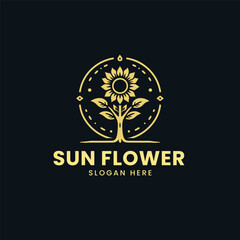 vector natural yellow sun flower mystical logo template 