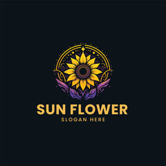 vector natural yellow sun flower mystical logo template 