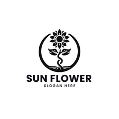 Obraz premium Vector vintage sun flower logo vector template 