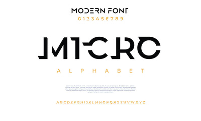 Modern abstract digital alphabet font. Minimal technology typography, Creative urban sport fashion futuristic font and with numbers. vector illustration.