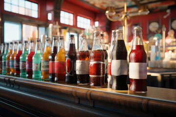 A well-preserved soda fountain, complete with soda jerks and syrupy concoctions. Generative Ai.