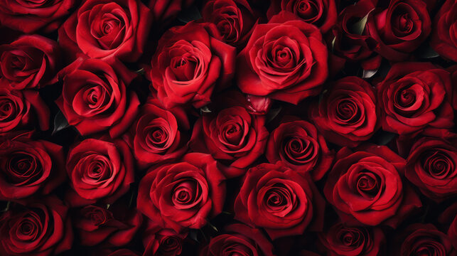 Closeup red roses background, Romantic, Valentine, Wedding, Anniversary. Generative AI