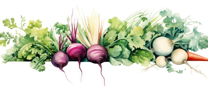 Watercolor painting of various vegetables