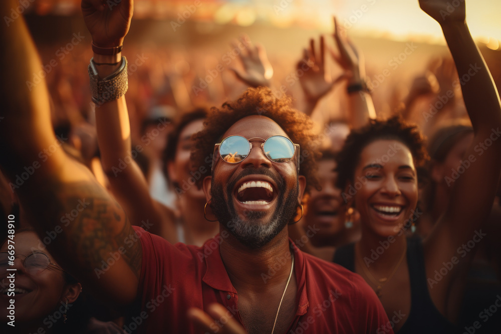 Sticker A diverse crowd at a music festival, celebrating unity through music. Generative Ai.