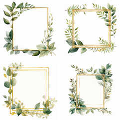 frame with leaves invitation border frame gold wedding elegant illustration delicate collection element vintage art