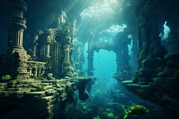 Legendary Atlantis. The sunken continent of an ancient highly developed civilization. Underwater...