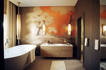 Contemporary bathroom featuring stylish decorative wall. Generative AI