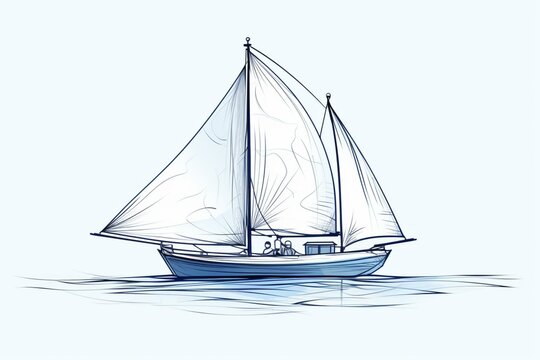 Continuous line drawing of a sailing boat with transparent background. Generative AI