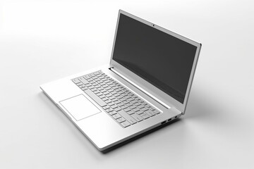 Isolated laptop on white background, white aluminium body. 3D illustration, 3D rendering. Generative AI