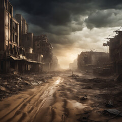 Fototapeta premium City in ruins due to the war