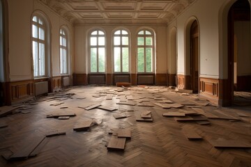 Installing parquet flooring in an old building. Generative AI