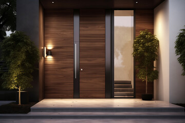 Entrance of the modern house with a pivot doors