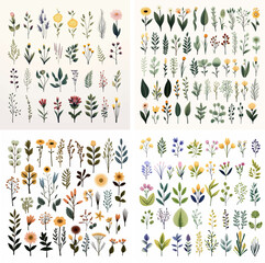 illustration set of flower elements invitation doodle ornament wedding romantic elegance greeting graphic drawing bouquet drawn