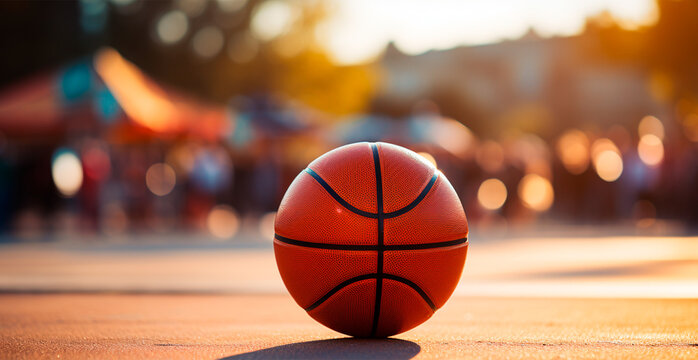Basketball on an open court at sunset - AI generated image