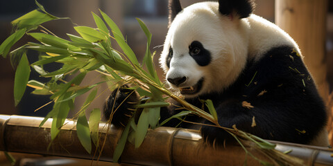 giant panda eating bamboo Generative Ai