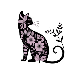floral pattern of the cats, generative AI.