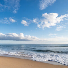Fototapeta premium Beautiful tropical beach and sea in sunny day. Cloudy sky with water waves