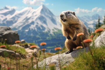 Exploring the captivating alpine realm of marmots. Generative AI