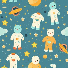 seamless pattern with monsters Fun Festive Kids Clothes and Cute Elements Art
