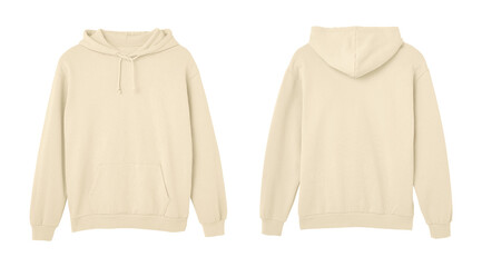 Cream Sweat Pullover Long Sleeve Hoodie Templates Front and Back Views